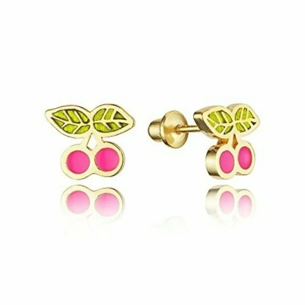 14k gold plated Cherry Enamel CZ Earrings